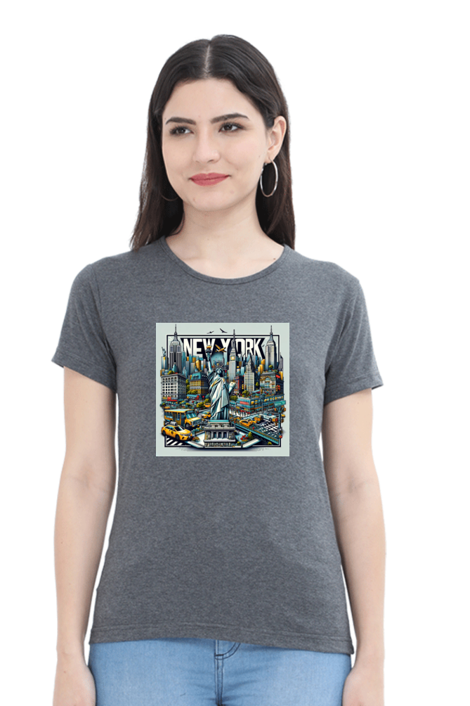 New York Women's Charcoal Melange T-Shirt