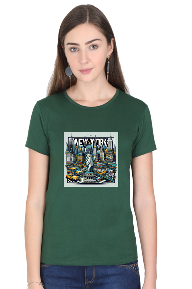 New York Women's Bottle Green T-Shirt